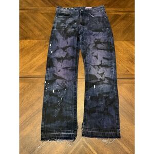 TK Axel Slim Boot Jeans Mens 32x30 Custom Purple Black Tie Dye Paint Splatter